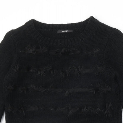 George Womens Black Round Neck Acrylic Pullover Jumper Size 8