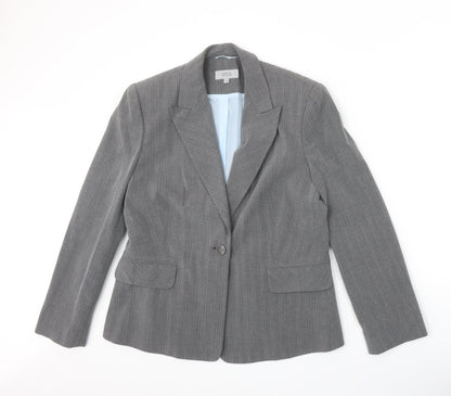 Marks and Spencer Womens Grey Striped Polyester Jacket Suit Jacket Size 16