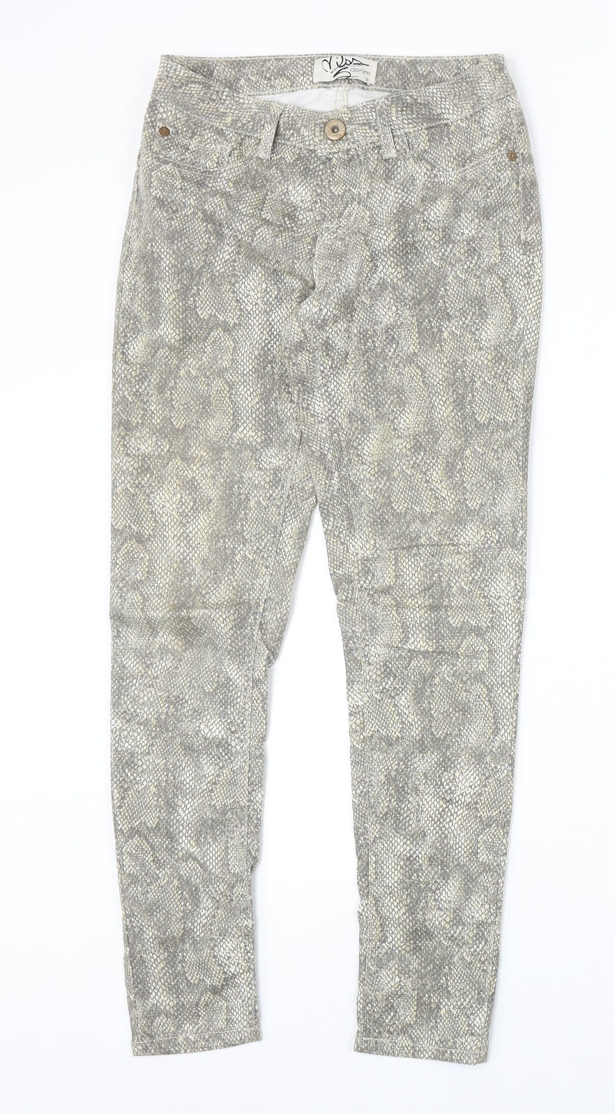 Miss Selfridge Womens Beige Animal Print Cotton Skinny Jeans Size 6 Regular Zip - Snake Skin Print