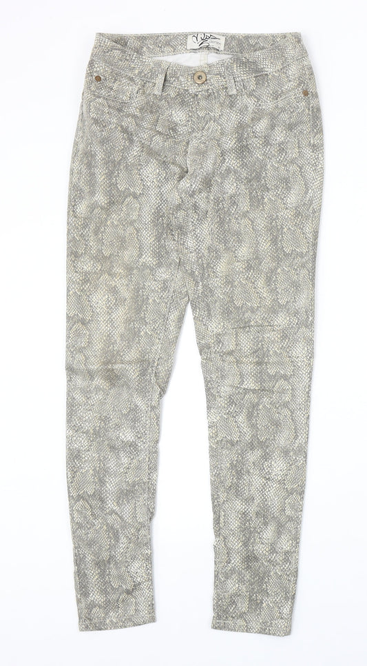 Miss Selfridge Womens Beige Animal Print Cotton Skinny Jeans Size 6 Regular Zip - Snake Skin Print