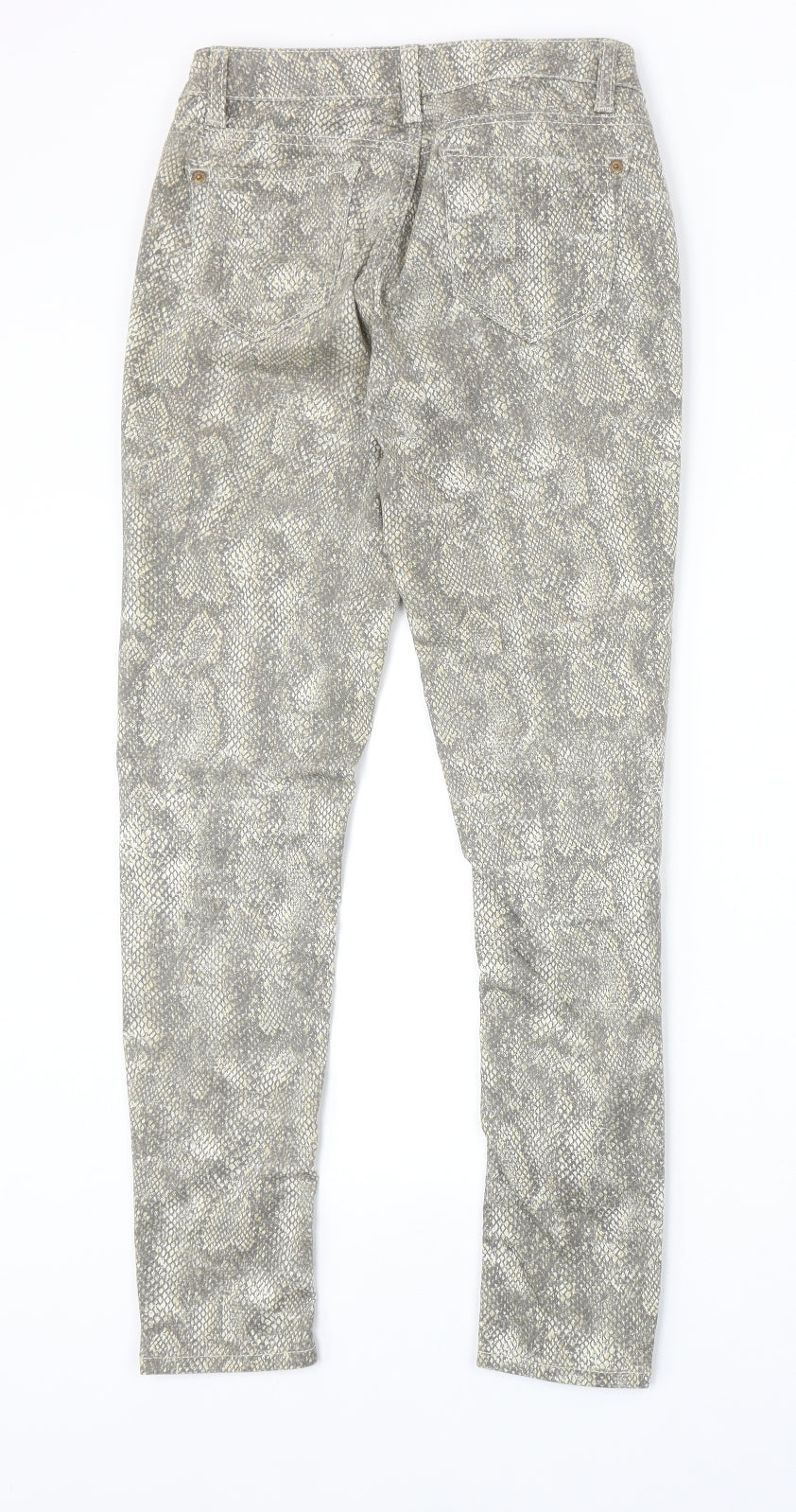 Miss Selfridge Womens Beige Animal Print Cotton Skinny Jeans Size 6 Regular Zip - Snake Skin Print