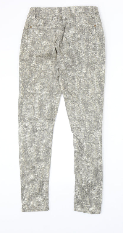 Miss Selfridge Womens Beige Animal Print Cotton Skinny Jeans Size 6 Regular Zip - Snake Skin Print