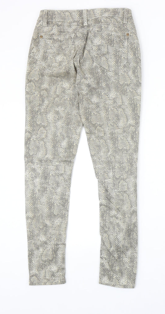 Miss Selfridge Womens Beige Animal Print Cotton Skinny Jeans Size 6 Regular Zip - Snake Skin Print