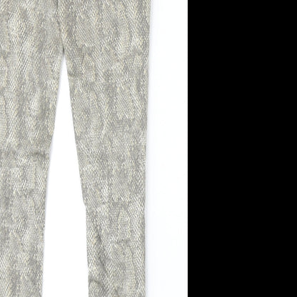Miss Selfridge Womens Beige Animal Print Cotton Skinny Jeans Size 6 Regular Zip - Snake Skin Print