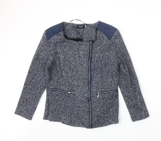 Klass Womens Blue Geometric Jacket Size 10 Zip