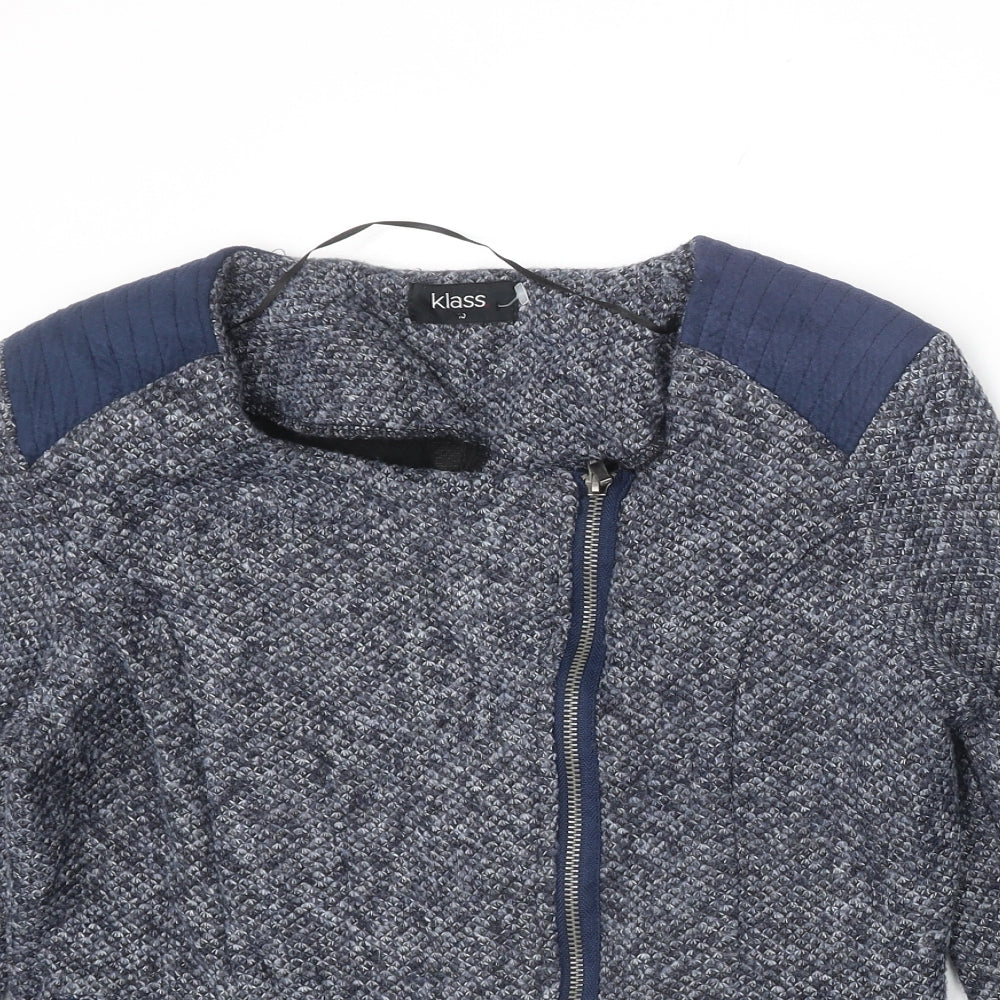 Klass Womens Blue Geometric Jacket Size 10 Zip