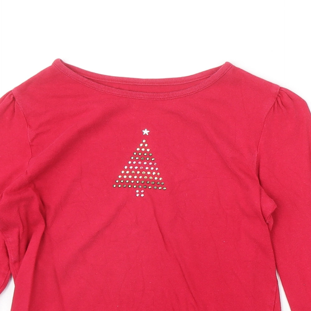 Circo Girls Pink 100% Cotton Basic T-Shirt Size M Round Neck Pullover - Christmas Tree