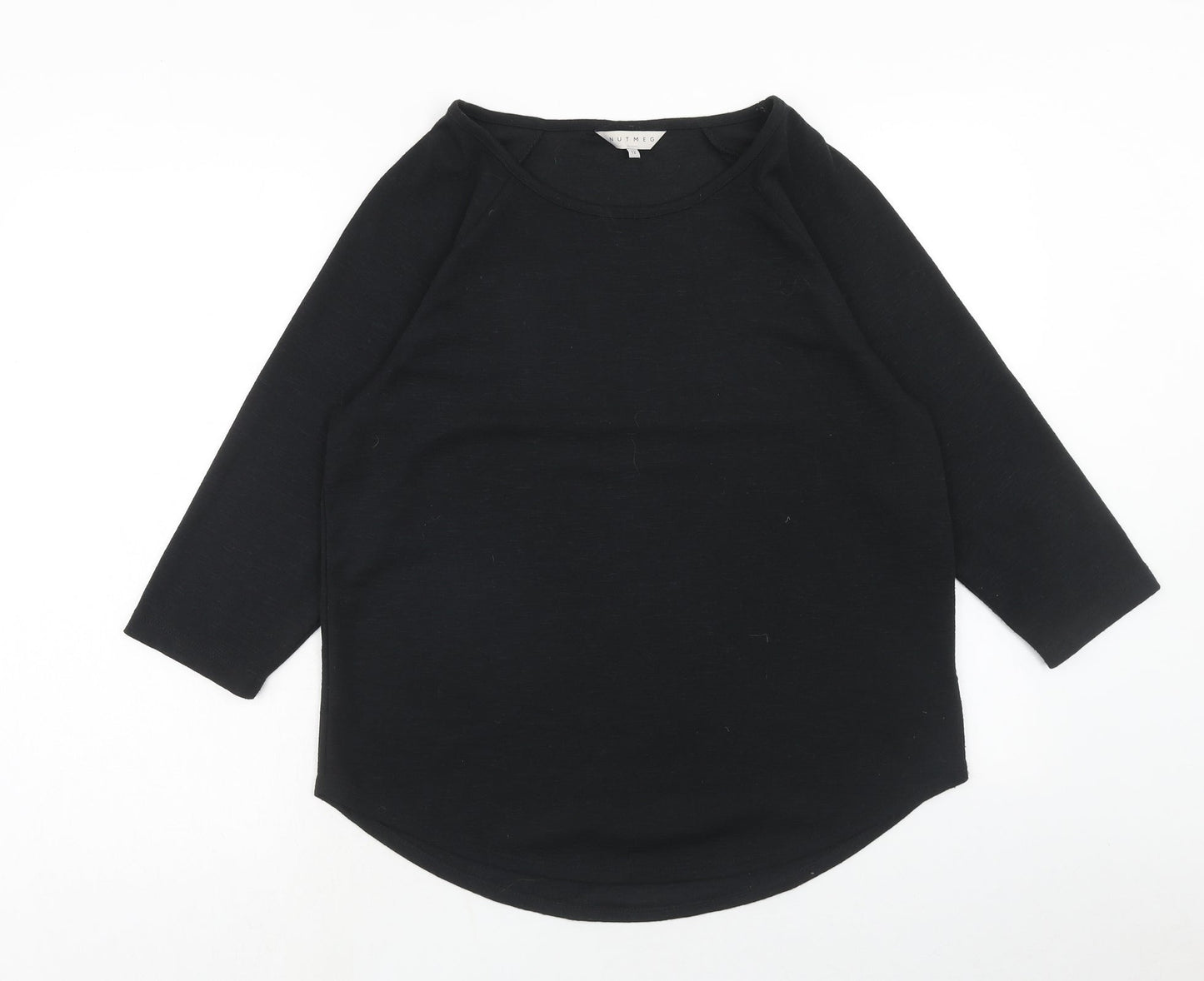Nutmeg Womens Black Polyester Basic T-Shirt Size 12 Round Neck