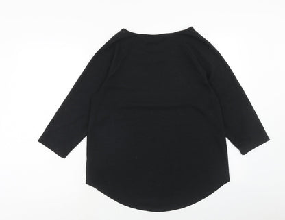 Nutmeg Womens Black Polyester Basic T-Shirt Size 12 Round Neck