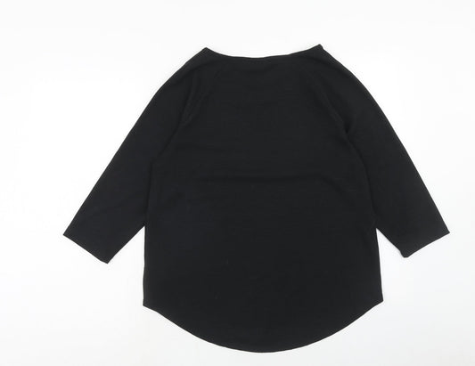 Nutmeg Womens Black Polyester Basic T-Shirt Size 12 Round Neck