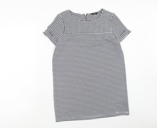 F&F Womens Blue Striped Polyester T-Shirt Dress Size 10 Round Neck Zip