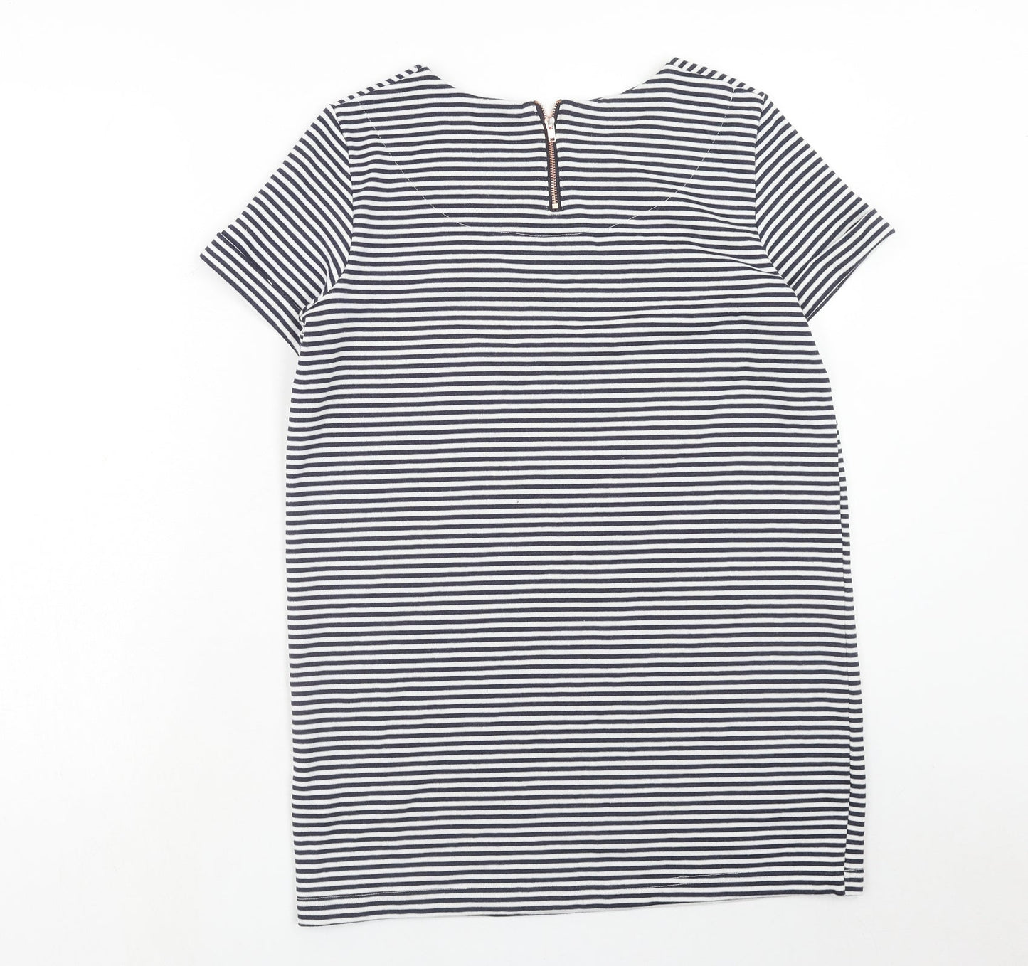 F&F Womens Blue Striped Polyester T-Shirt Dress Size 10 Round Neck Zip