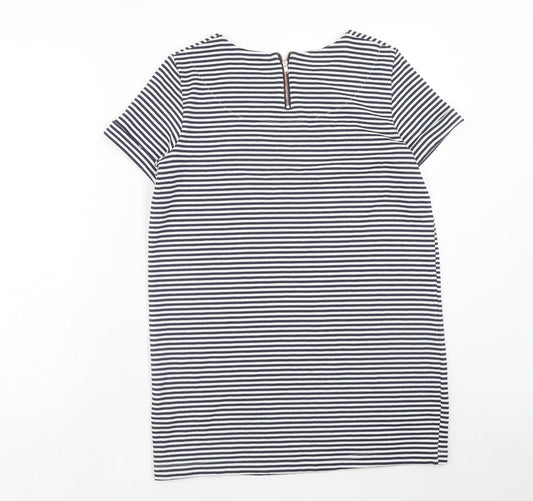F&F Womens Blue Striped Polyester T-Shirt Dress Size 10 Round Neck Zip