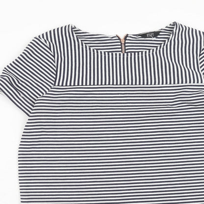 F&F Womens Blue Striped Polyester T-Shirt Dress Size 10 Round Neck Zip