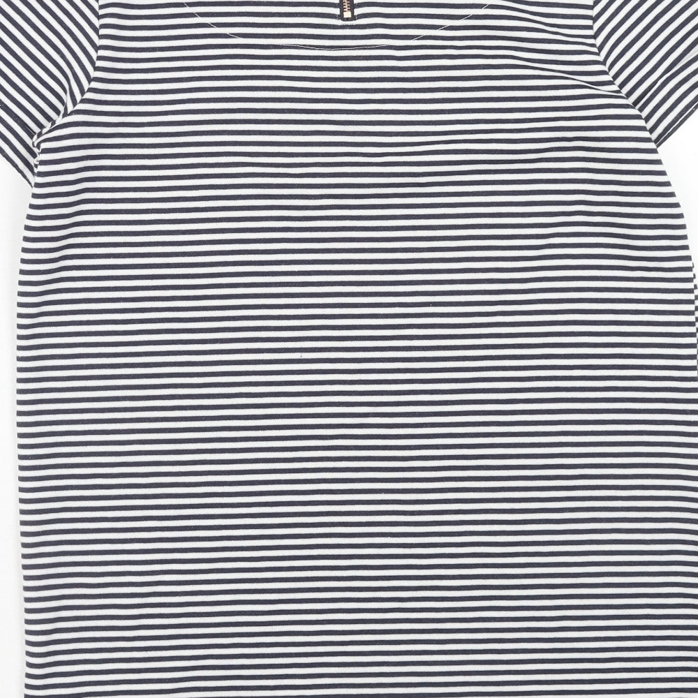 F&F Womens Blue Striped Polyester T-Shirt Dress Size 10 Round Neck Zip