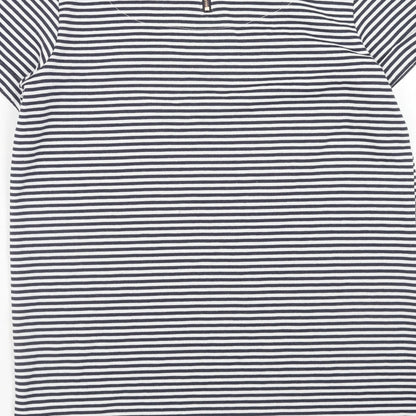 F&F Womens Blue Striped Polyester T-Shirt Dress Size 10 Round Neck Zip