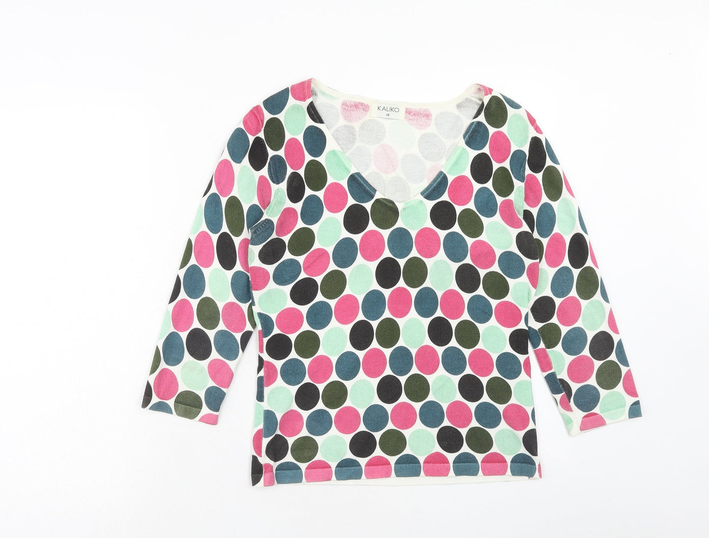 Kaliko Womens Multicoloured V-Neck Geometric Viscose Pullover Jumper Size 10