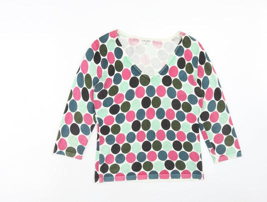 Kaliko Womens Multicoloured V-Neck Geometric Viscose Pullover Jumper Size 10
