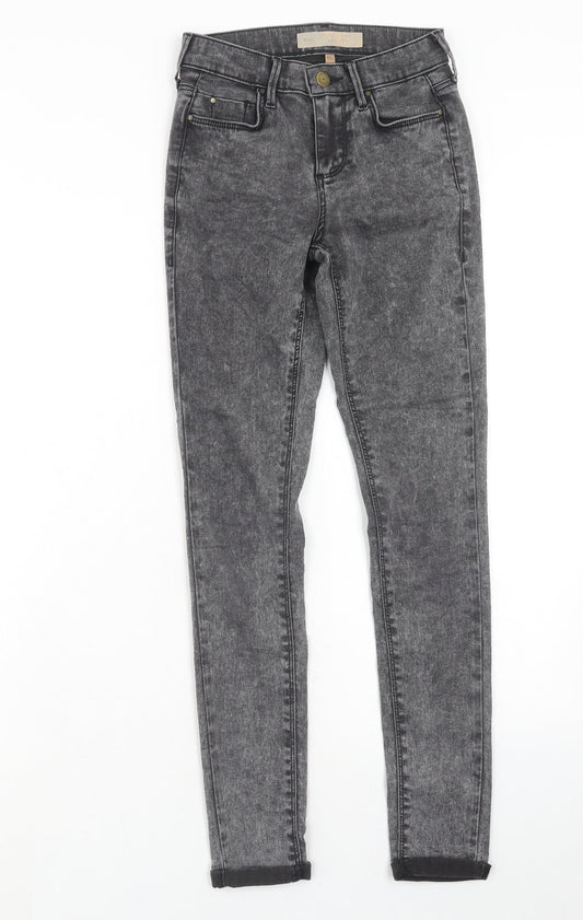 Topshop Womens Grey Cotton Skinny Jeans Size 24 L28 in Regular Zip