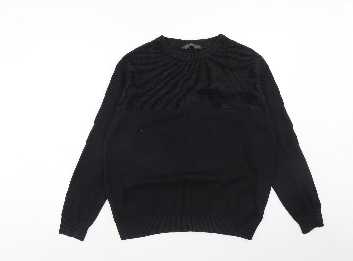 Cedar Wood State Mens Black Round Neck Cotton Pullover Jumper Size L Long Sleeve