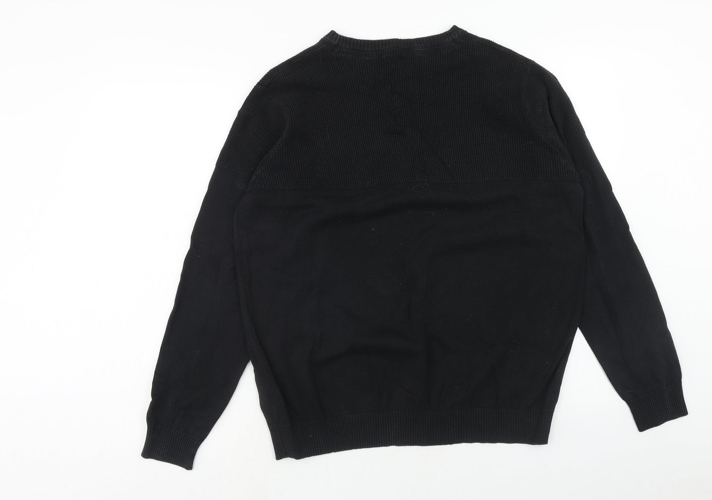 Cedar Wood State Mens Black Round Neck Cotton Pullover Jumper Size L Long Sleeve