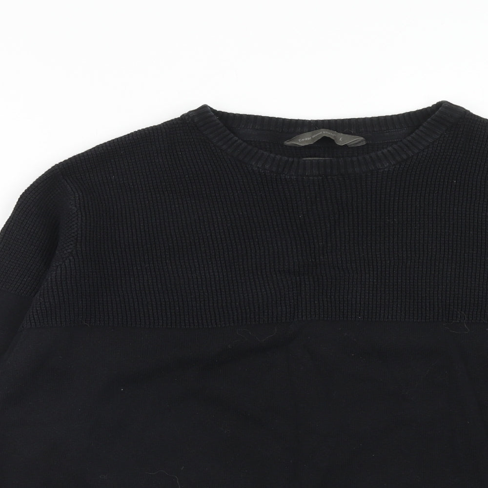 Cedar Wood State Mens Black Round Neck Cotton Pullover Jumper Size L Long Sleeve
