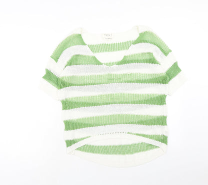NEXT Womens Green V-Neck Striped Acrylic Pullover Jumper Size 14