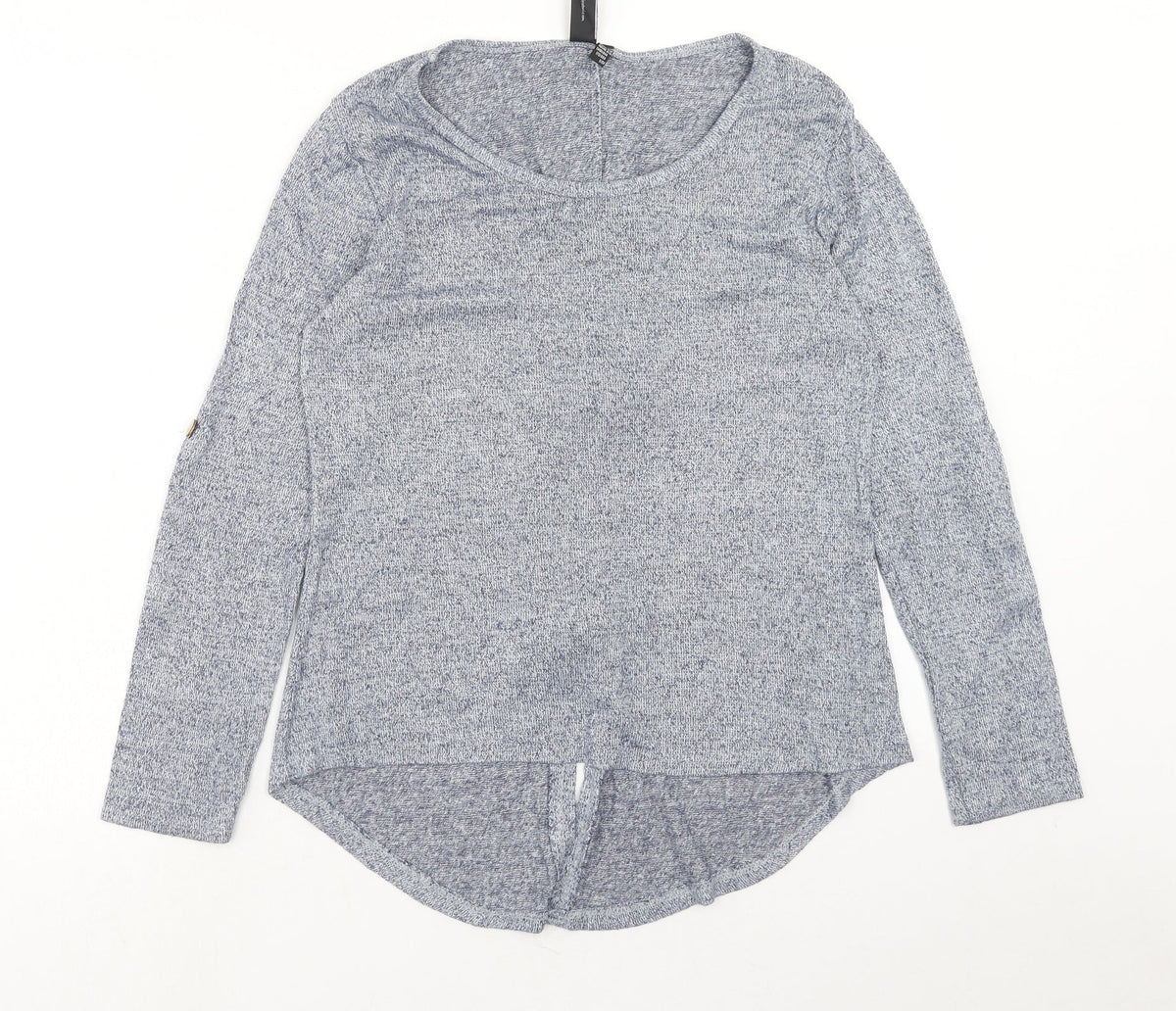 Additional front view of Izabelle London women’s blue crew neck viscose jumper, size UK 8, pullover