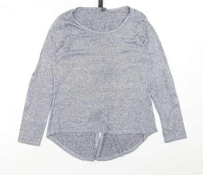 Additional front view of Izabelle London women’s blue crew neck viscose jumper, size UK 8, pullover