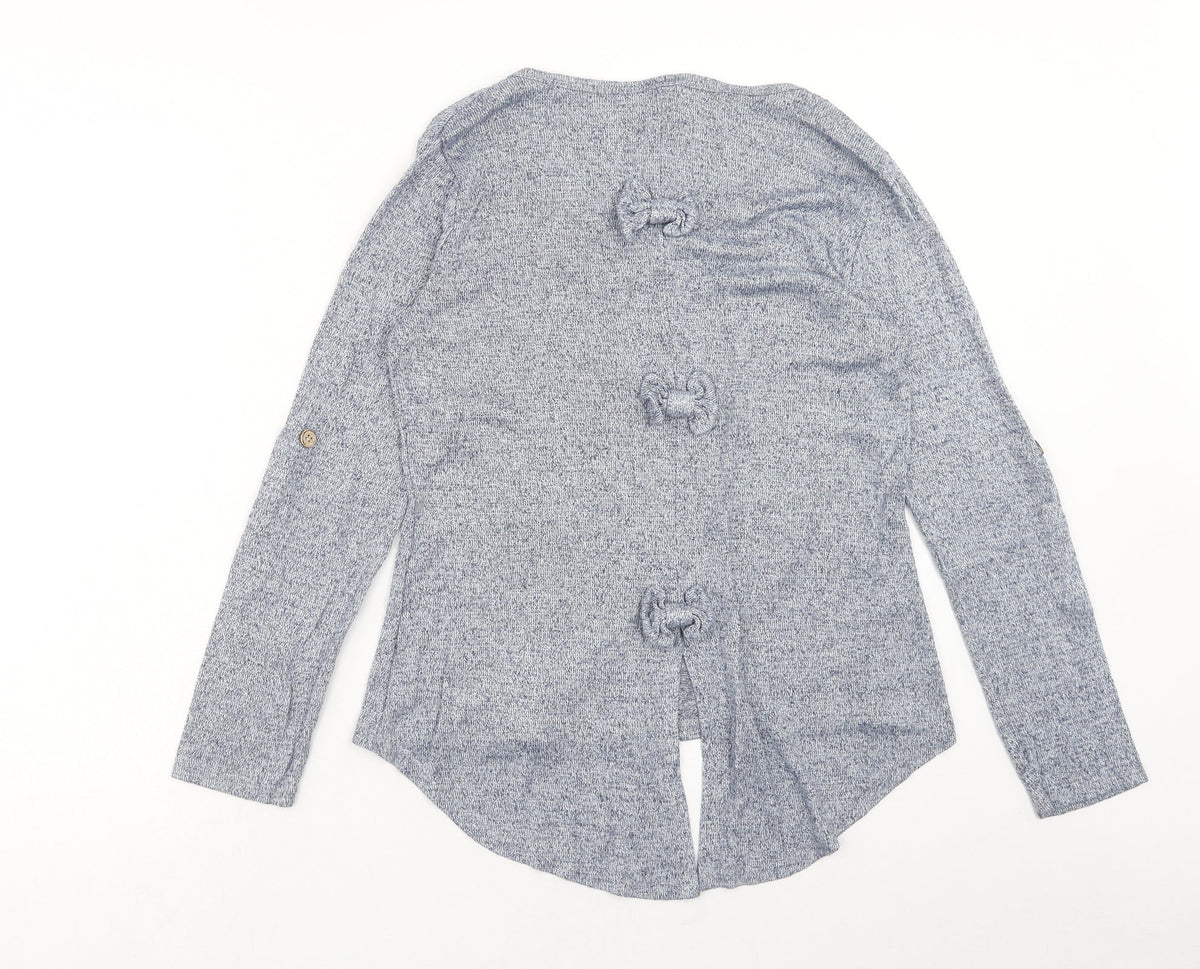 Back view of Izabelle London women’s blue crew neck viscose jumper, size UK 8, pullover