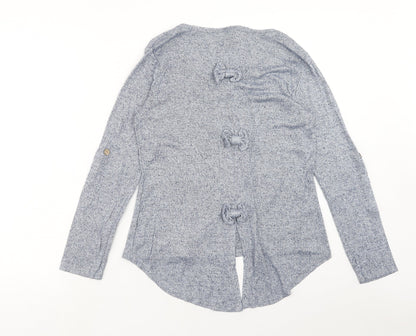 Back view of Izabelle London women’s blue crew neck viscose jumper, size UK 8, pullover