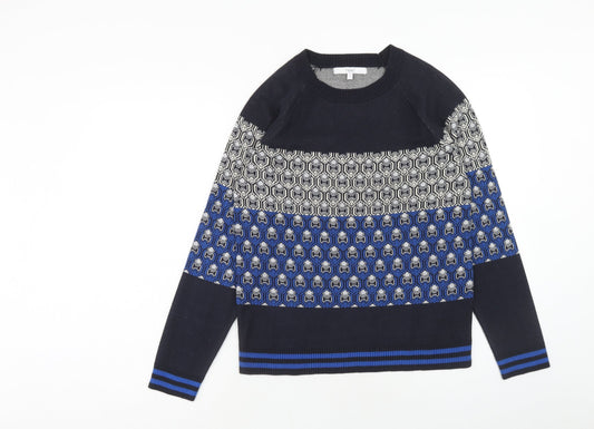 NEXT Mens Blue Round Neck Geometric Polyester Pullover Jumper Size S Long Sleeve