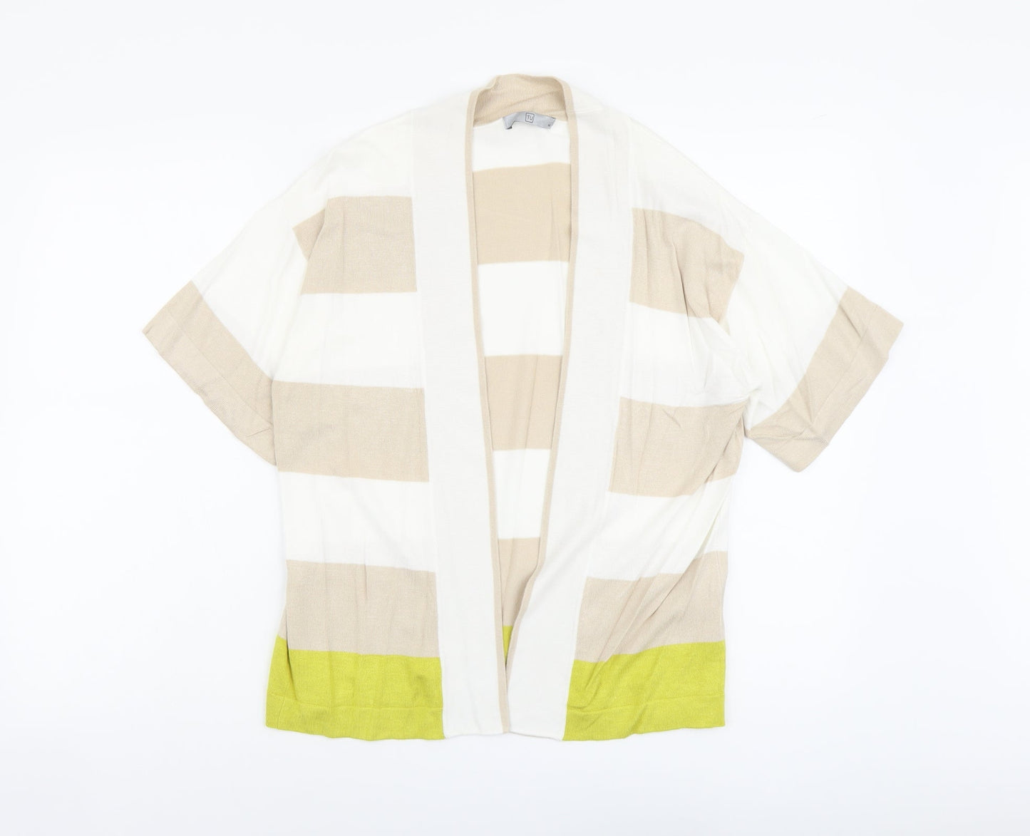 TU Womens Beige V-Neck Striped Viscose Cardigan Jumper Size 14