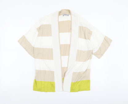 TU Womens Beige V-Neck Striped Viscose Cardigan Jumper Size 14