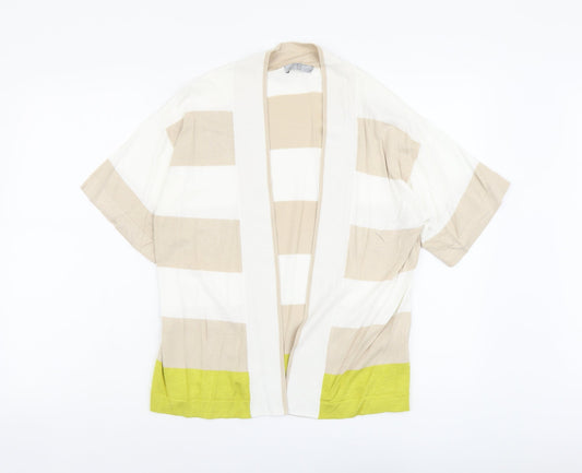 TU Womens Beige V-Neck Striped Viscose Cardigan Jumper Size 14