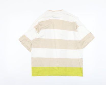 TU Womens Beige V-Neck Striped Viscose Cardigan Jumper Size 14