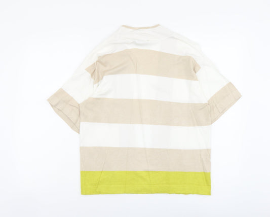 TU Womens Beige V-Neck Striped Viscose Cardigan Jumper Size 14