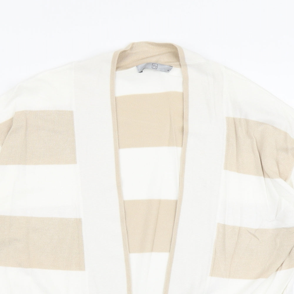 TU Womens Beige V-Neck Striped Viscose Cardigan Jumper Size 14