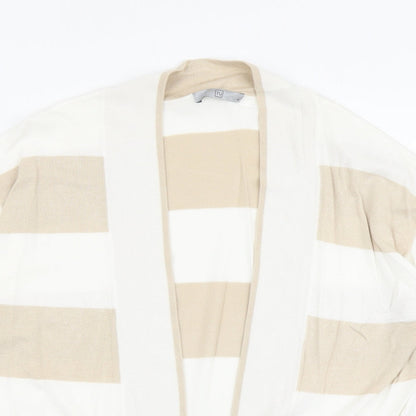 TU Womens Beige V-Neck Striped Viscose Cardigan Jumper Size 14