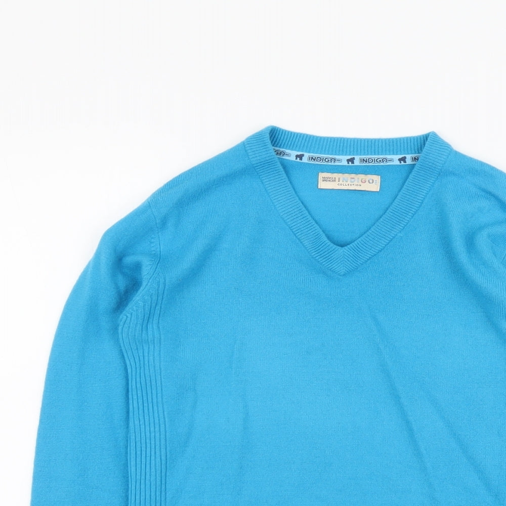 Indigo Girls Blue V-Neck Acrylic Pullover Jumper Size 9-10 Years Pullover