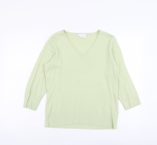 BHS Womens Green V-Neck Acrylic Pullover Jumper Size 14