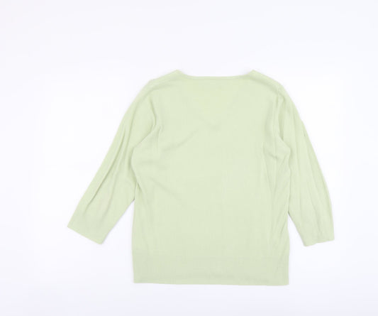 BHS Womens Green V-Neck Acrylic Pullover Jumper Size 14