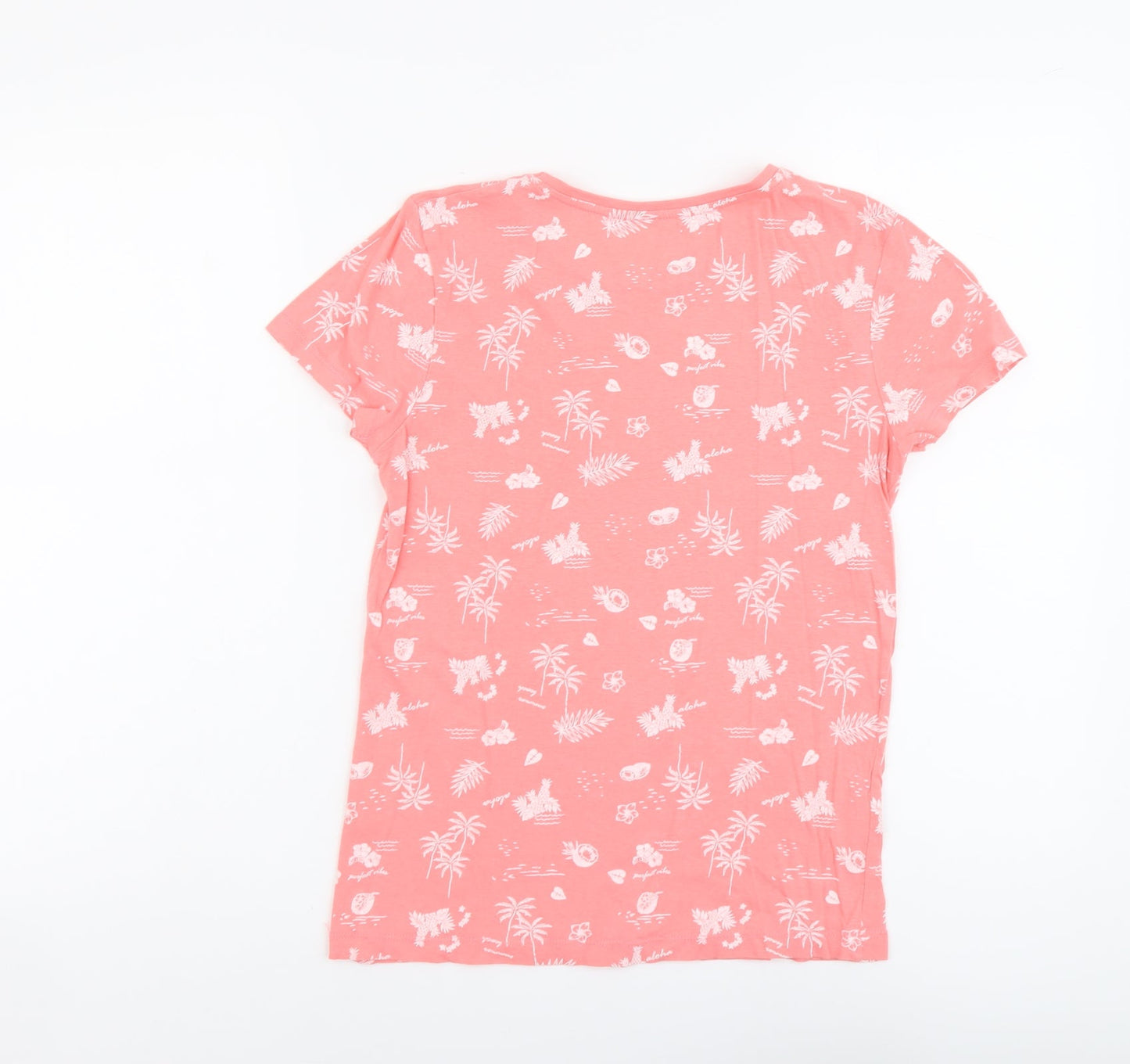 Primark Womens Orange Geometric Cotton Basic T-Shirt Size 2XS Round Neck - Tropical Print