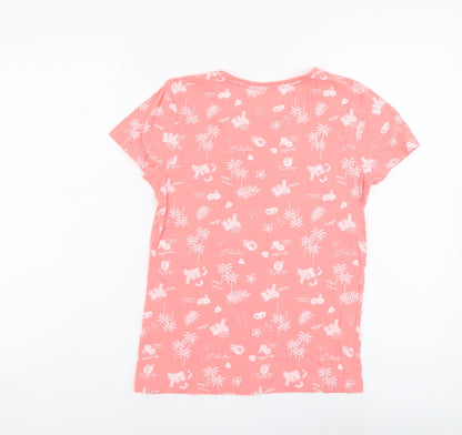 Primark Womens Orange Geometric Cotton Basic T-Shirt Size 2XS Round Neck - Tropical Print