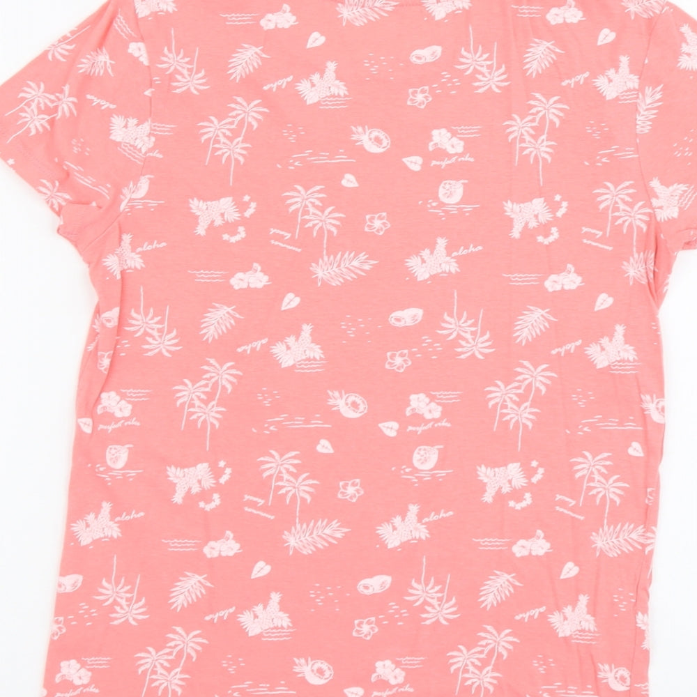 Primark Womens Orange Geometric Cotton Basic T-Shirt Size 2XS Round Neck - Tropical Print