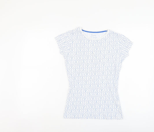 Primark Womens Blue Geometric Cotton Basic T-Shirt Size 4 Round Neck - Anchor