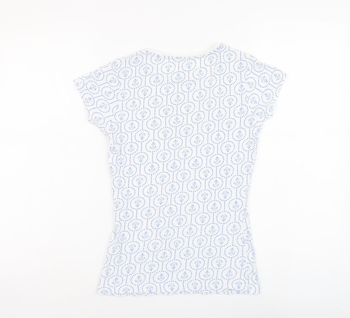 Primark Womens Blue Geometric Cotton Basic T-Shirt Size 4 Round Neck - Anchor