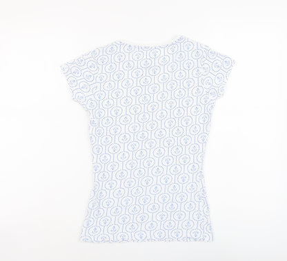 Primark Womens Blue Geometric Cotton Basic T-Shirt Size 4 Round Neck - Anchor