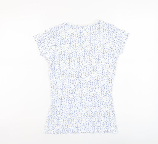Primark Womens Blue Geometric Cotton Basic T-Shirt Size 4 Round Neck - Anchor