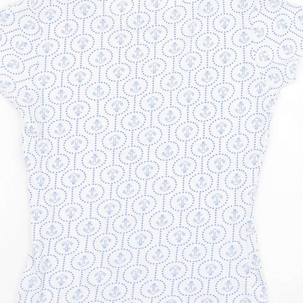 Primark Womens Blue Geometric Cotton Basic T-Shirt Size 4 Round Neck - Anchor